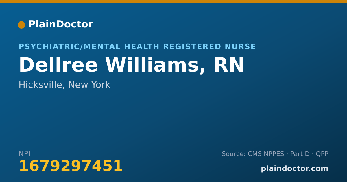 Shareable card for Dellree Williams, RN - Psychiatric/Mental Health Registered Nurse, Hicksville, NY