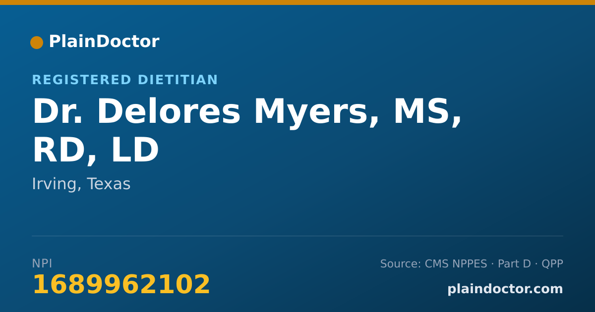 Shareable card for Delores Myers, MS, RD, LD - Registered Dietitian, Irving, TX