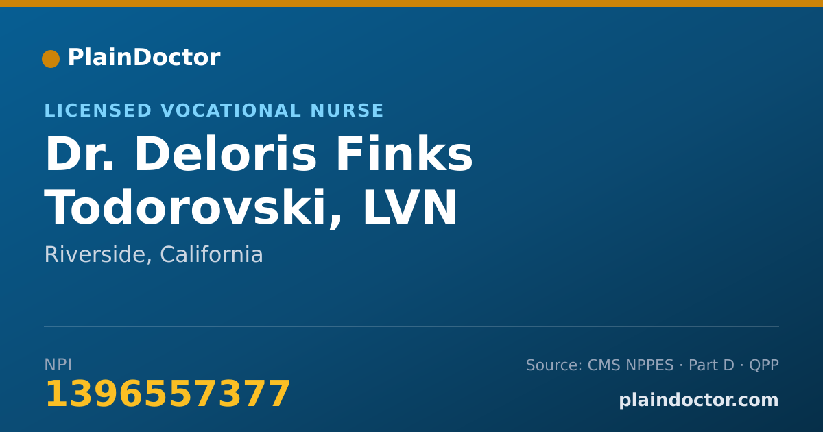 Shareable card for Deloris Finks Todorovski, LVN - Licensed Vocational Nurse, Riverside, CA