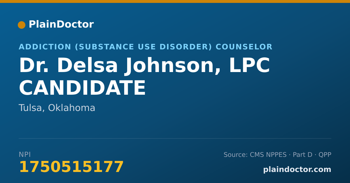 Shareable card for Delsa Johnson, LPC CANDIDATE - Addiction (Substance Use Disorder) Counselor, Tulsa, OK