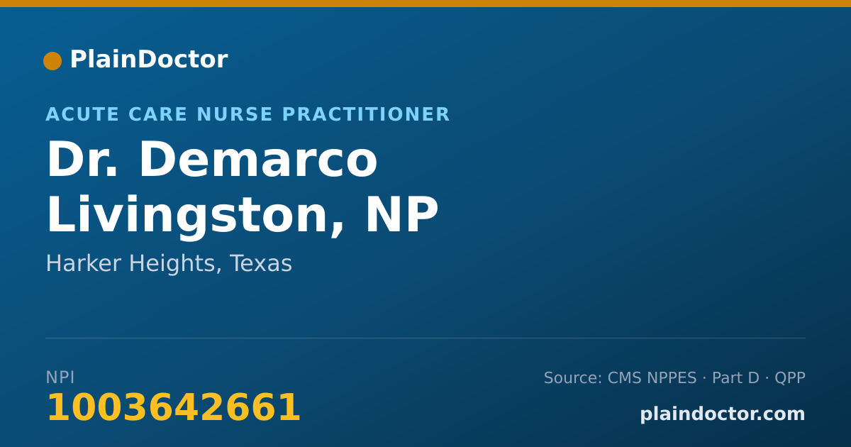 Shareable card for Demarco Livingston, NP - Acute Care Nurse Practitioner, Harker Heights, TX