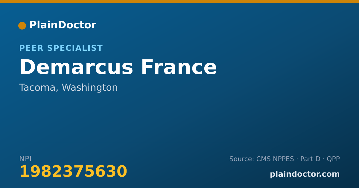 Shareable card for Demarcus France - Peer Specialist, Tacoma, WA