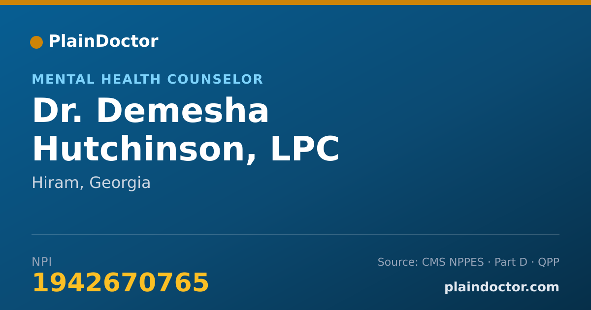 Shareable card for Demesha Hutchinson, LPC - Mental Health Counselor, Hiram, GA