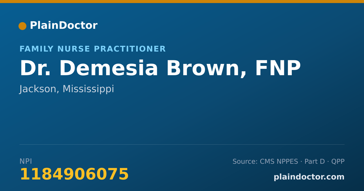 Shareable card for Demesia Brown, FNP - Family Nurse Practitioner, Jackson, MS