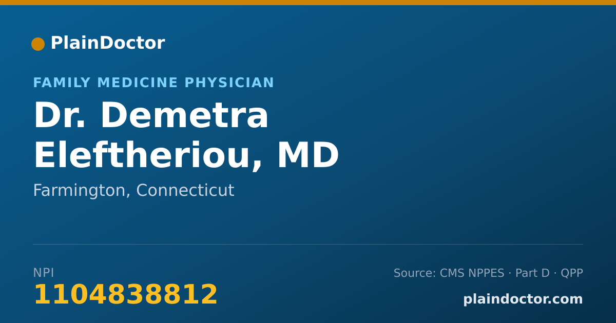 Shareable card for Demetra Eleftheriou, MD - Family Medicine Physician, Farmington, CT