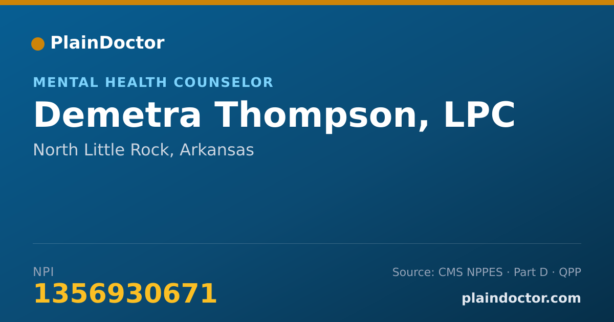 Shareable card for Demetra Thompson, LPC - Mental Health Counselor, North Little Rock, AR