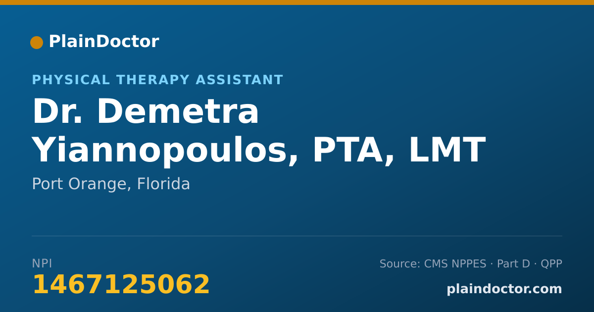 Shareable card for Demetra Yiannopoulos, PTA, LMT - Physical Therapy Assistant, Port Orange, FL