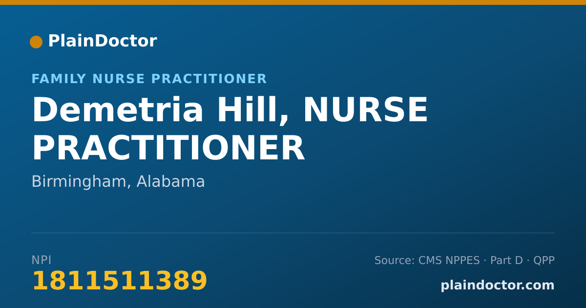 Shareable card for Demetria Hill, NURSE PRACTITIONER - Family Nurse Practitioner, Birmingham, AL