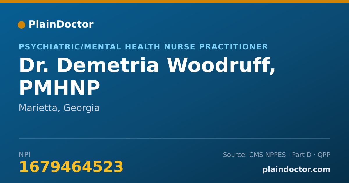 Shareable card for Demetria Woodruff, PMHNP - Psychiatric/Mental Health Nurse Practitioner, Marietta, GA