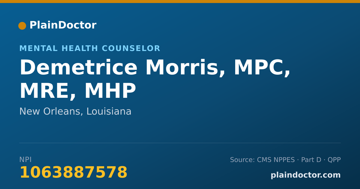 Shareable card for Demetrice Morris, MPC, MRE, MHP - Mental Health Counselor, New Orleans, LA