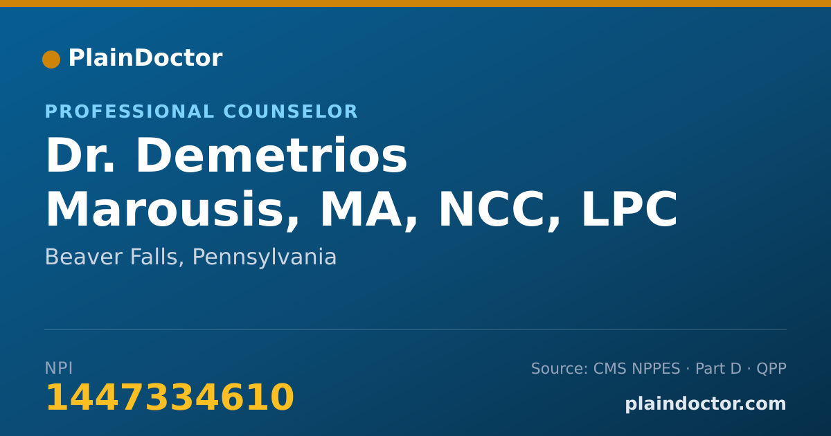 Shareable card for Demetrios Marousis, MA, NCC, LPC - Professional Counselor, Beaver Falls, PA