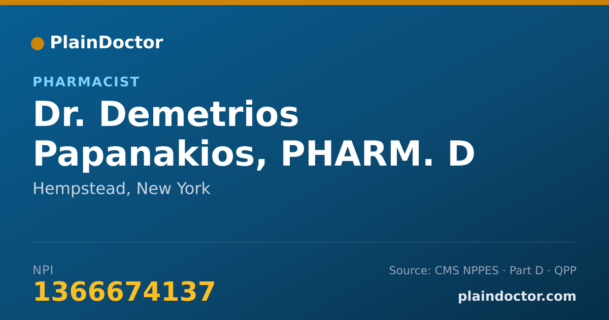 Shareable card for Demetrios Papanakios, PHARM. D - Pharmacist, Hempstead, NY