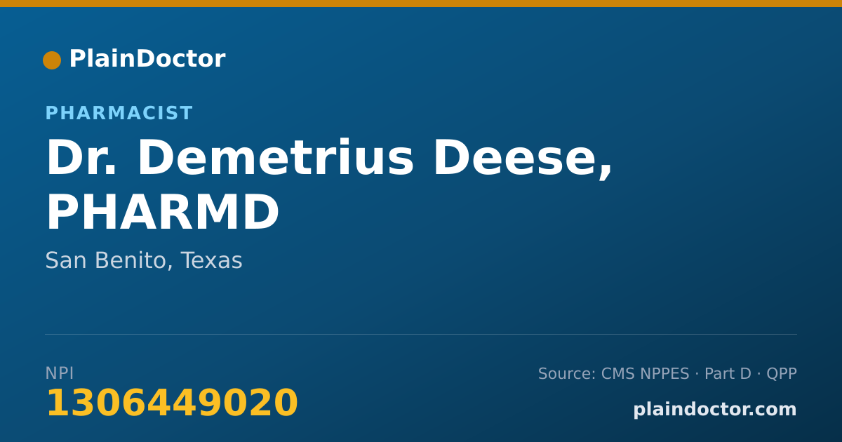 Shareable card for Demetrius Deese, PHARMD - Pharmacist, San Benito, TX