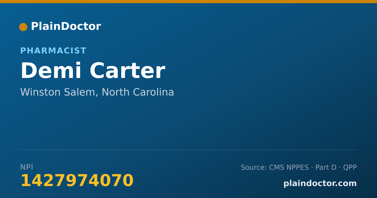 Shareable card for Demi Carter - Pharmacist, Winston Salem, NC