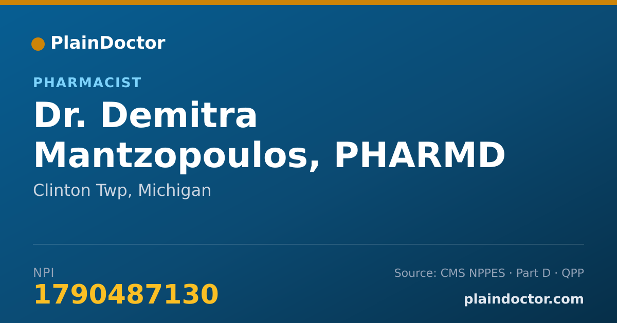 Shareable card for Demitra Mantzopoulos, PHARMD - Pharmacist, Clinton Twp, MI