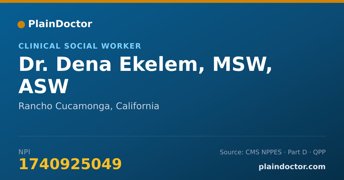 Shareable card for Dena Ekelem, MSW, ASW - Clinical Social Worker, Rancho Cucamonga, CA