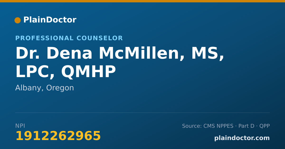 Shareable card for Dena McMillen, MS, LPC, QMHP - Professional Counselor, Albany, OR