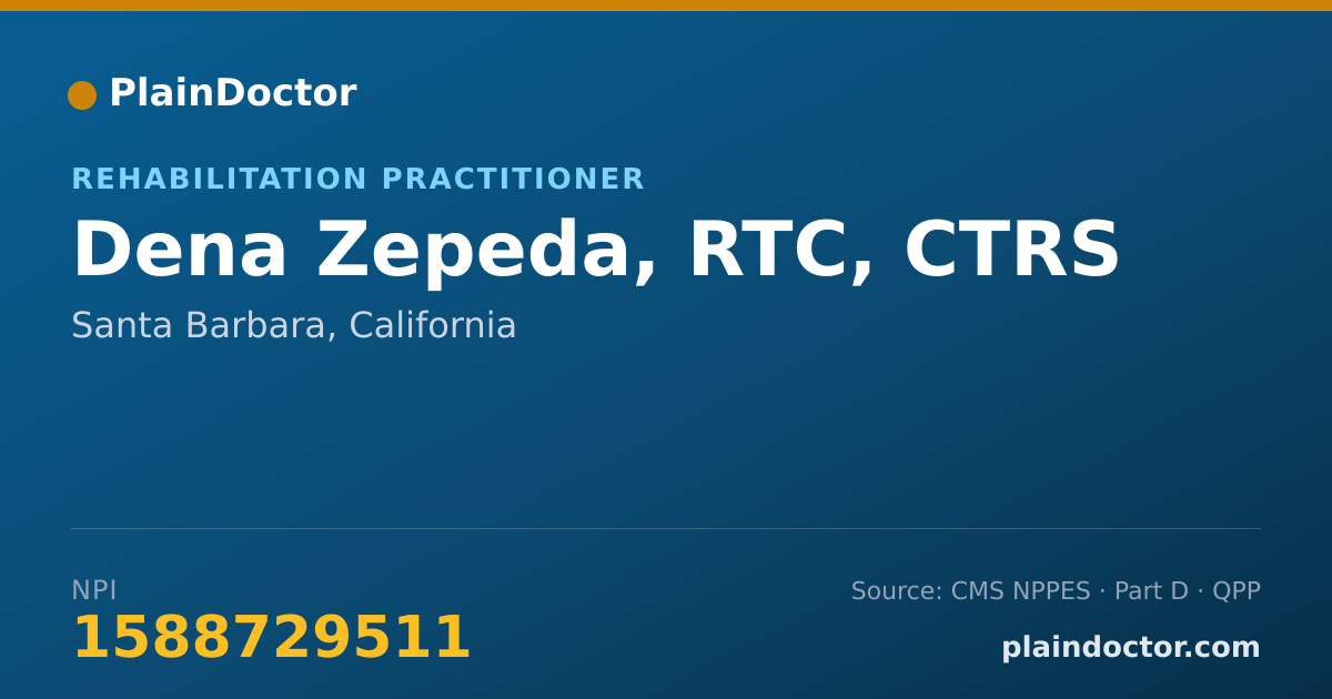 Shareable card for Dena Zepeda, RTC, CTRS - Specialist, Santa Barbara, CA