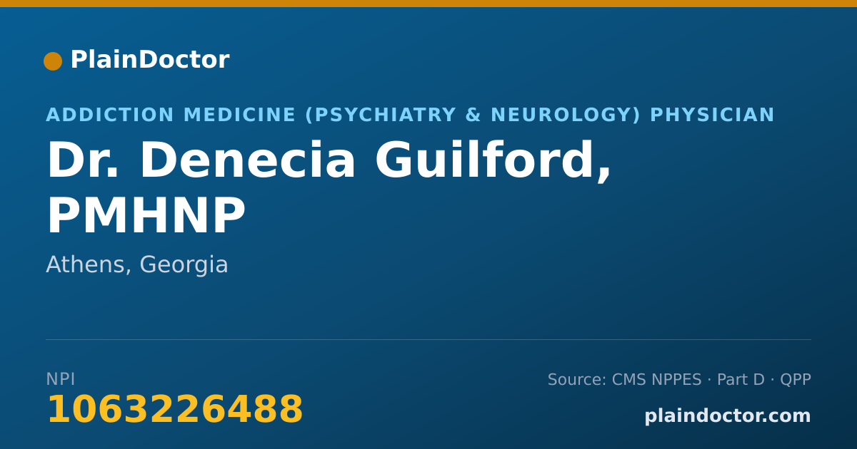 Shareable card for Denecia Guilford, PMHNP - Addiction Medicine (Psychiatry & Neurology) Physician, Athens, GA