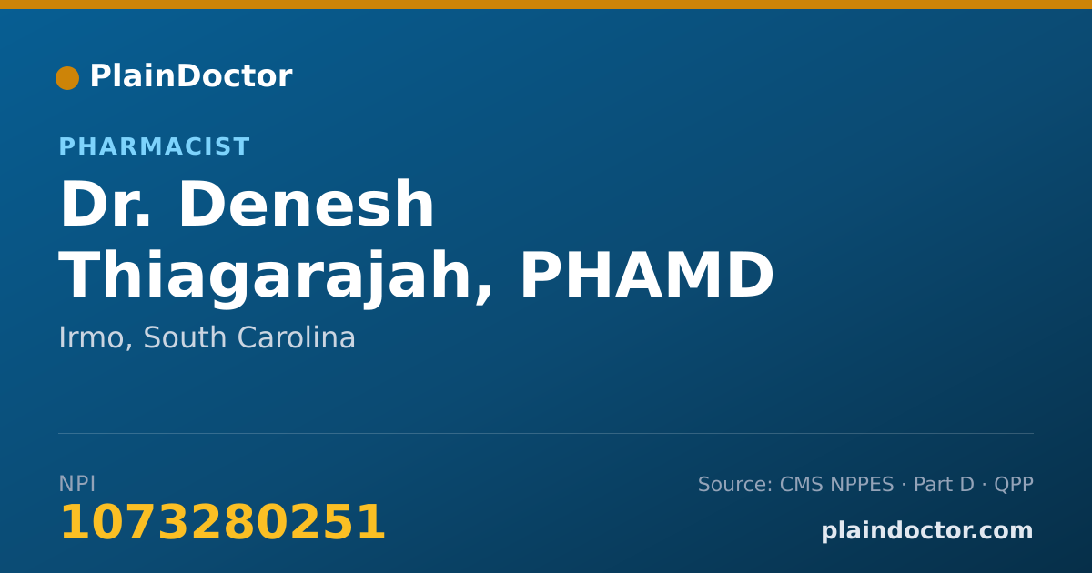Shareable card for Denesh Thiagarajah, PHAMD - Pharmacist, Irmo, SC