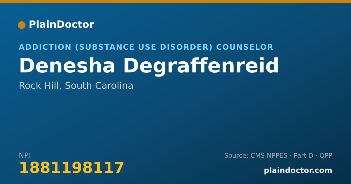 Shareable card for Denesha Degraffenreid - Addiction (Substance Use Disorder) Counselor, Rock Hill, SC