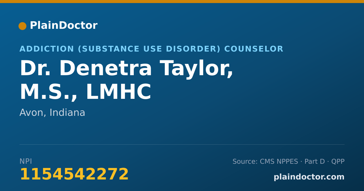 Shareable card for Denetra Taylor, M.S., LMHC - Addiction (Substance Use Disorder) Counselor, Avon, IN