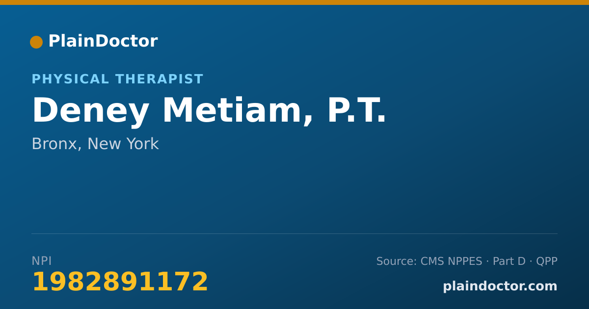 Shareable card for Deney Metiam, P.T. - Specialist, Bronx, NY