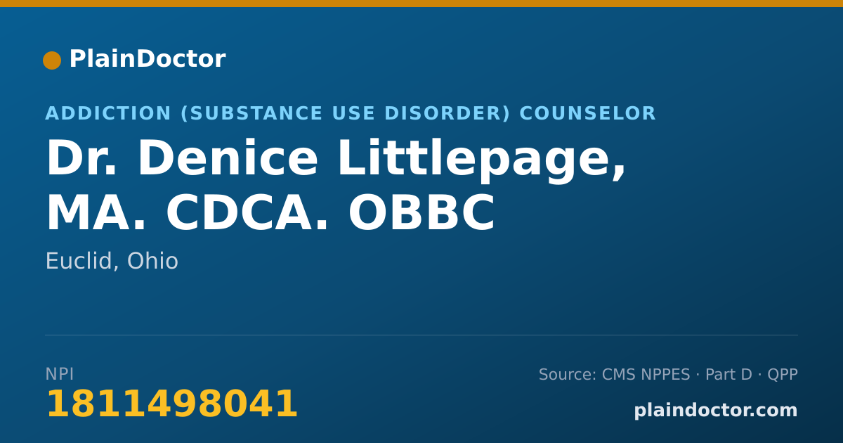 Shareable card for Denice Littlepage, MA. CDCA. OBBC - Addiction (Substance Use Disorder) Counselor, Euclid, OH