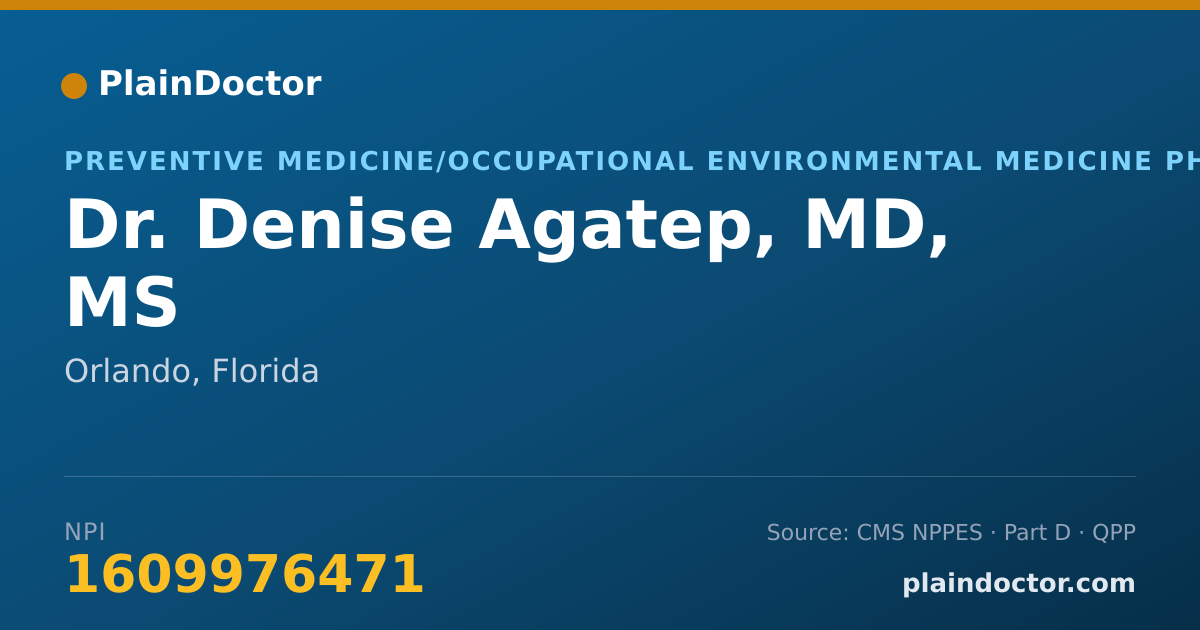 Shareable card for Denise Agatep, MD, MS - Preventive Medicine/Occupational Environmental Medicine Physician, Orlando, FL