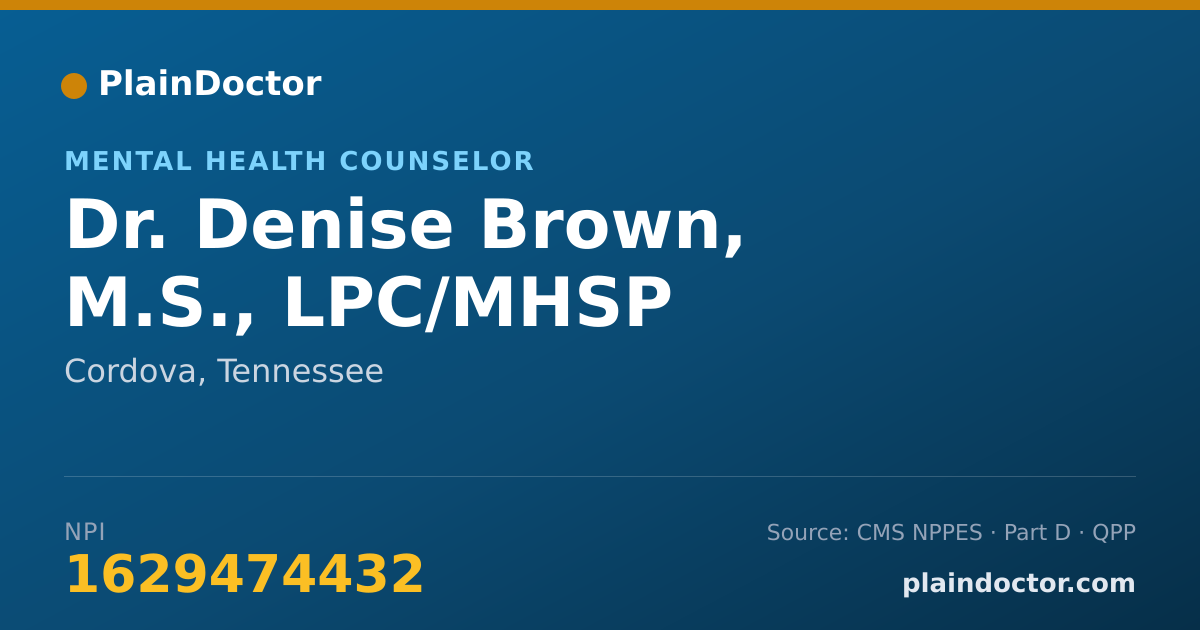 Shareable card for Denise Brown, M.S., LPC/MHSP - Mental Health Counselor, Cordova, TN