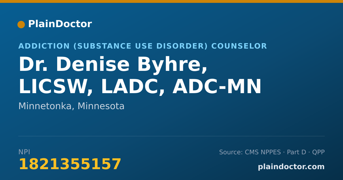 Shareable card for Denise Byhre, LICSW, LADC, ADC-MN - Addiction (Substance Use Disorder) Counselor, Minnetonka, MN