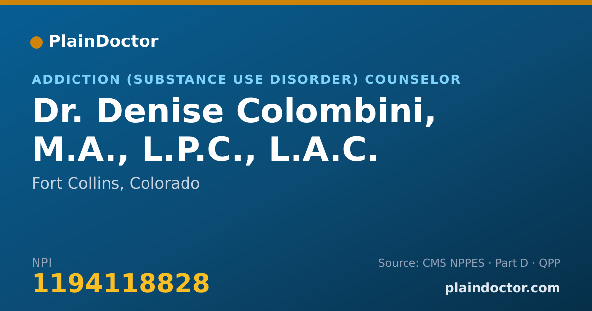 Shareable card for Denise Colombini, M.A., L.P.C., L.A.C. - Addiction (Substance Use Disorder) Counselor, Fort Collins, CO