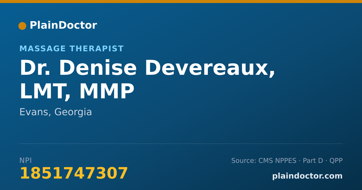 Shareable card for Denise Devereaux, LMT, MMP - Massage Therapist, Evans, GA