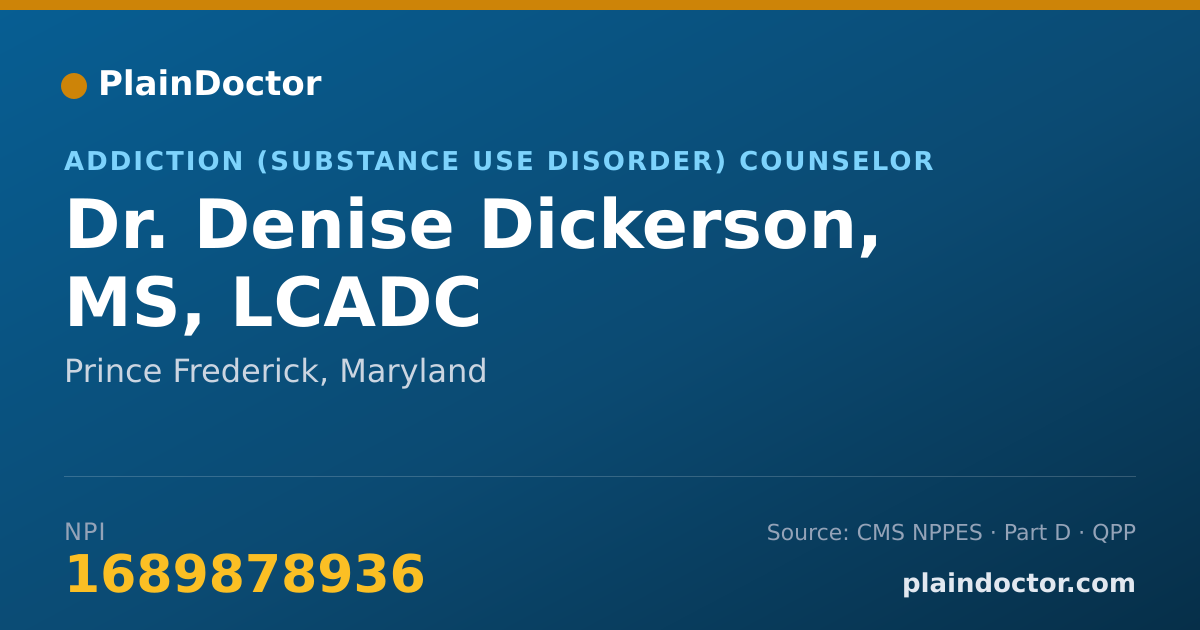 Shareable card for Denise Dickerson, MS, LCADC - Addiction (Substance Use Disorder) Counselor, Prince Frederick, MD
