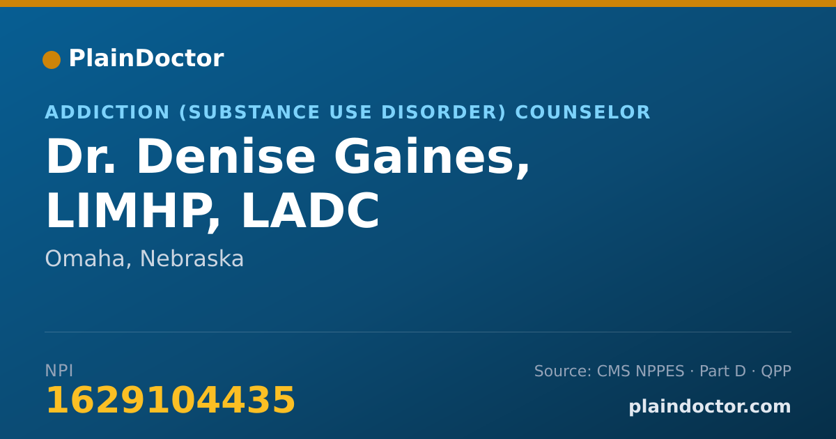 Shareable card for Denise Gaines, LIMHP, LADC - Addiction (Substance Use Disorder) Counselor, Omaha, NE