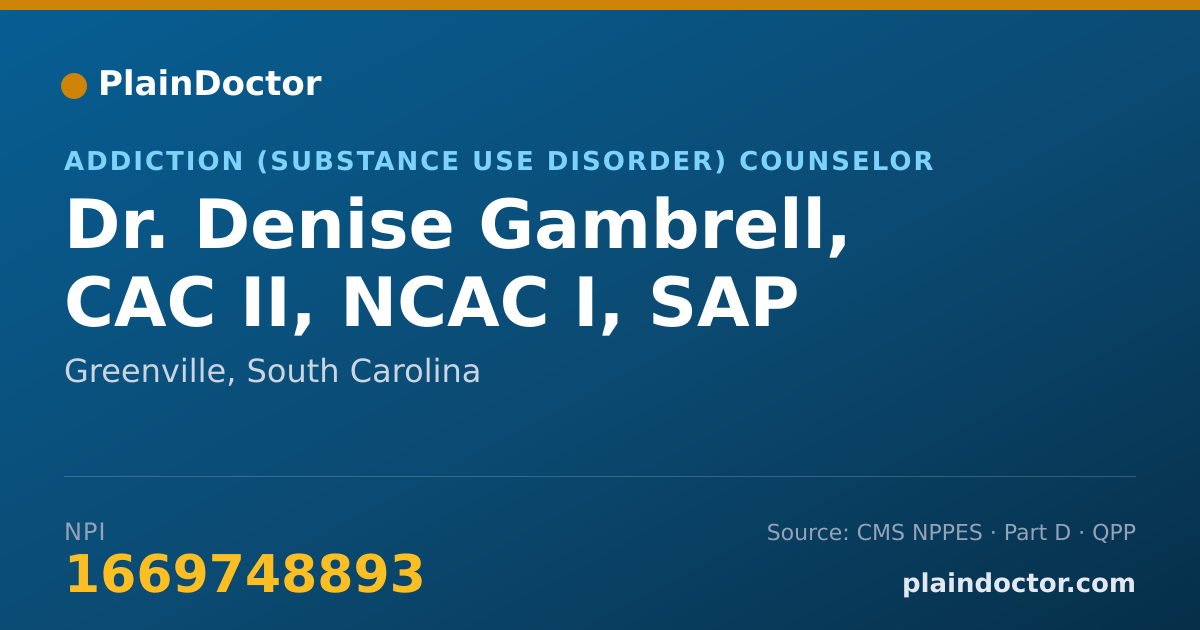 Shareable card for Denise Gambrell, CAC II, NCAC I, SAP - Addiction (Substance Use Disorder) Counselor, Greenville, SC