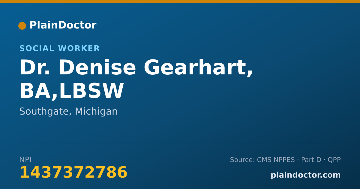Shareable card for Denise Gearhart, BA,LBSW - Social Worker, Southgate, MI