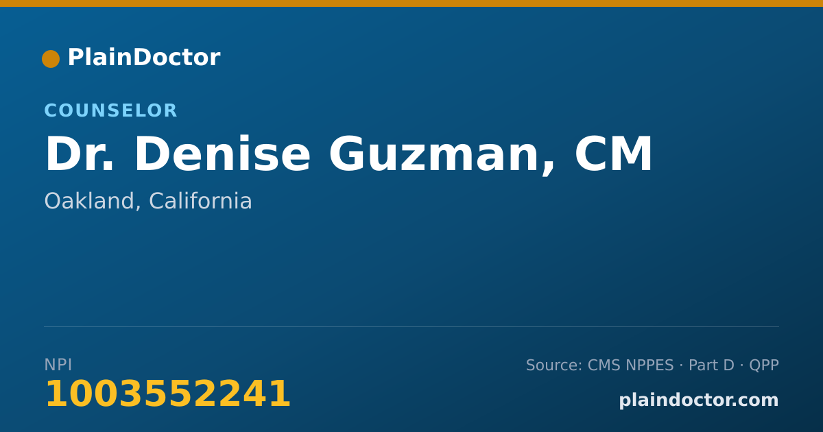 Shareable card for Denise Guzman, CM - Counselor, Oakland, CA