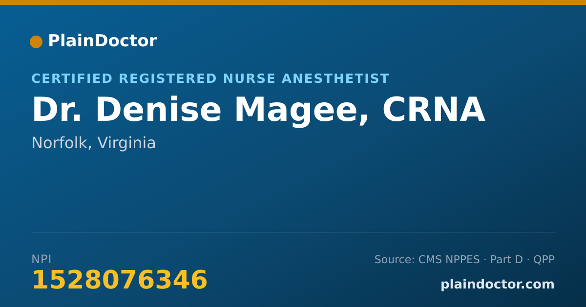 Shareable card for Denise Magee, CRNA - Certified Registered Nurse Anesthetist, Norfolk, VA