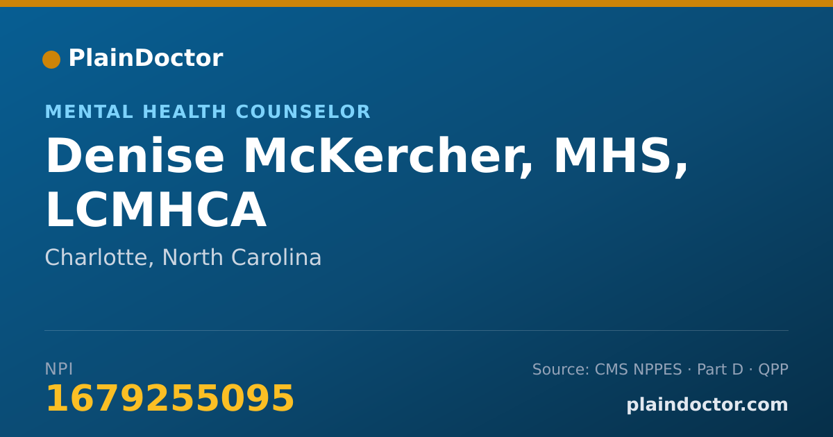 Shareable card for Denise McKercher, MHS, LCMHCA - Mental Health Counselor, Charlotte, NC
