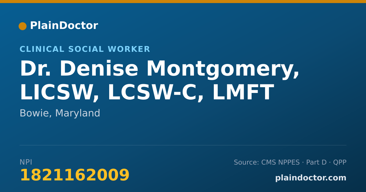 Shareable card for Denise Montgomery, LICSW, LCSW-C, LMFT - Clinical Social Worker, Bowie, MD