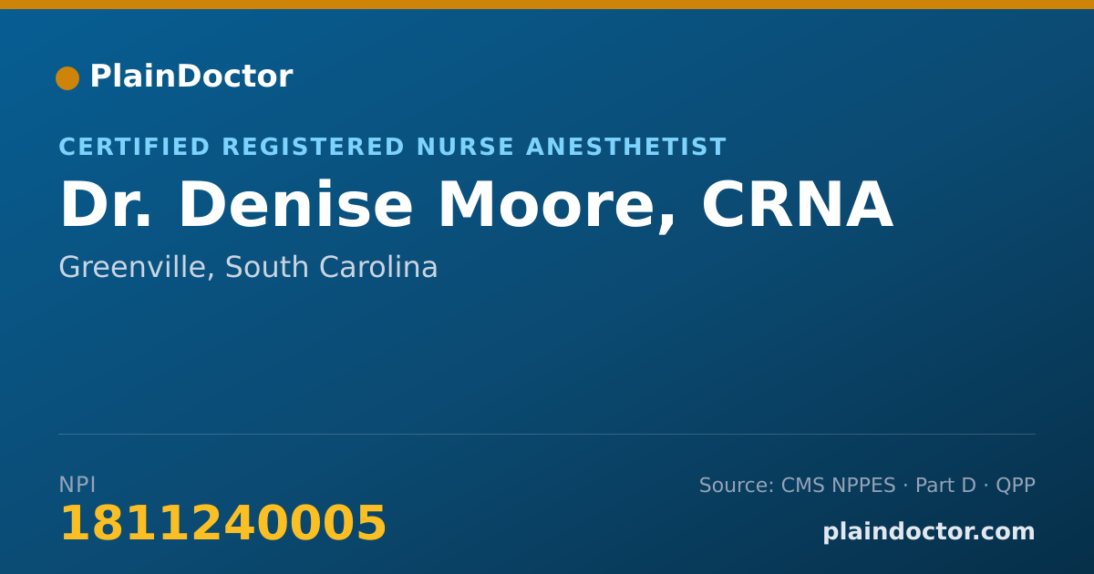 Shareable card for Denise Moore, CRNA - Certified Registered Nurse Anesthetist, Greenville, SC