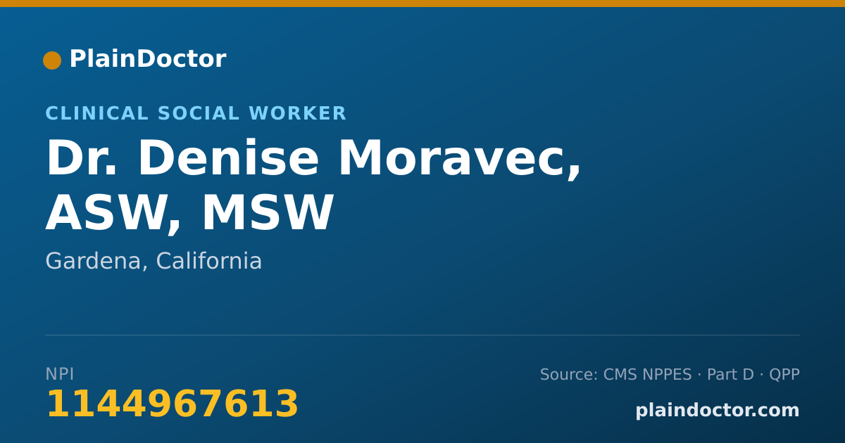 Shareable card for Denise Moravec, ASW, MSW - Clinical Social Worker, Gardena, CA