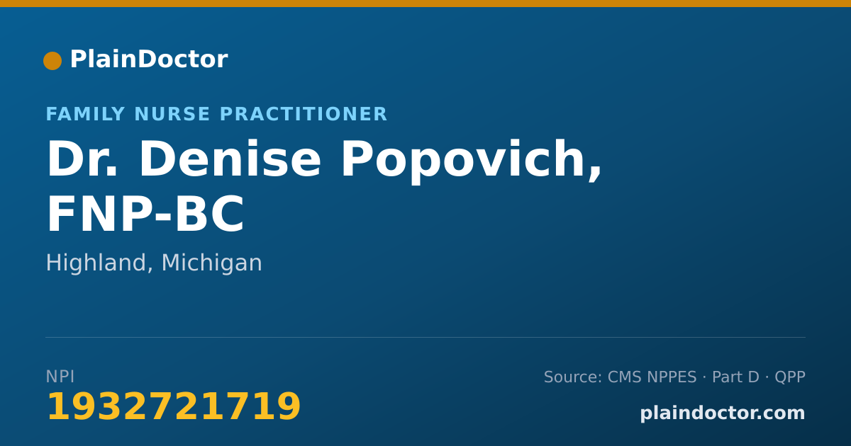Shareable card for Denise Popovich, FNP-BC - Family Nurse Practitioner, Highland, MI