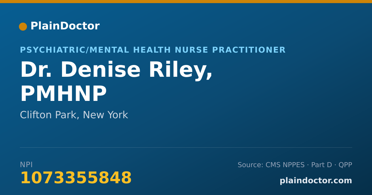 Shareable card for Denise Riley, PMHNP - Psychiatric/Mental Health Nurse Practitioner, Clifton Park, NY