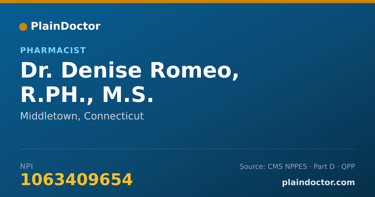 Shareable card for Denise Romeo, R.PH., M.S. - Pharmacist, Middletown, CT