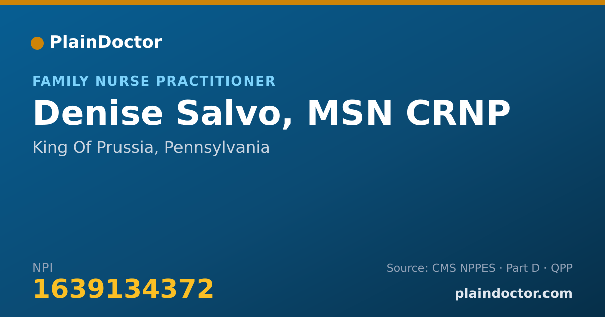 Shareable card for Denise Salvo, MSN CRNP - Family Nurse Practitioner, King Of Prussia, PA