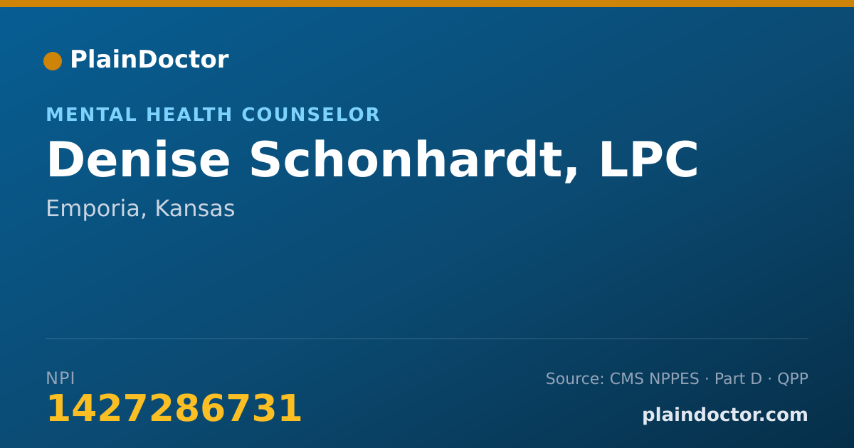Shareable card for Denise Schonhardt, LPC - Mental Health Counselor, Emporia, KS