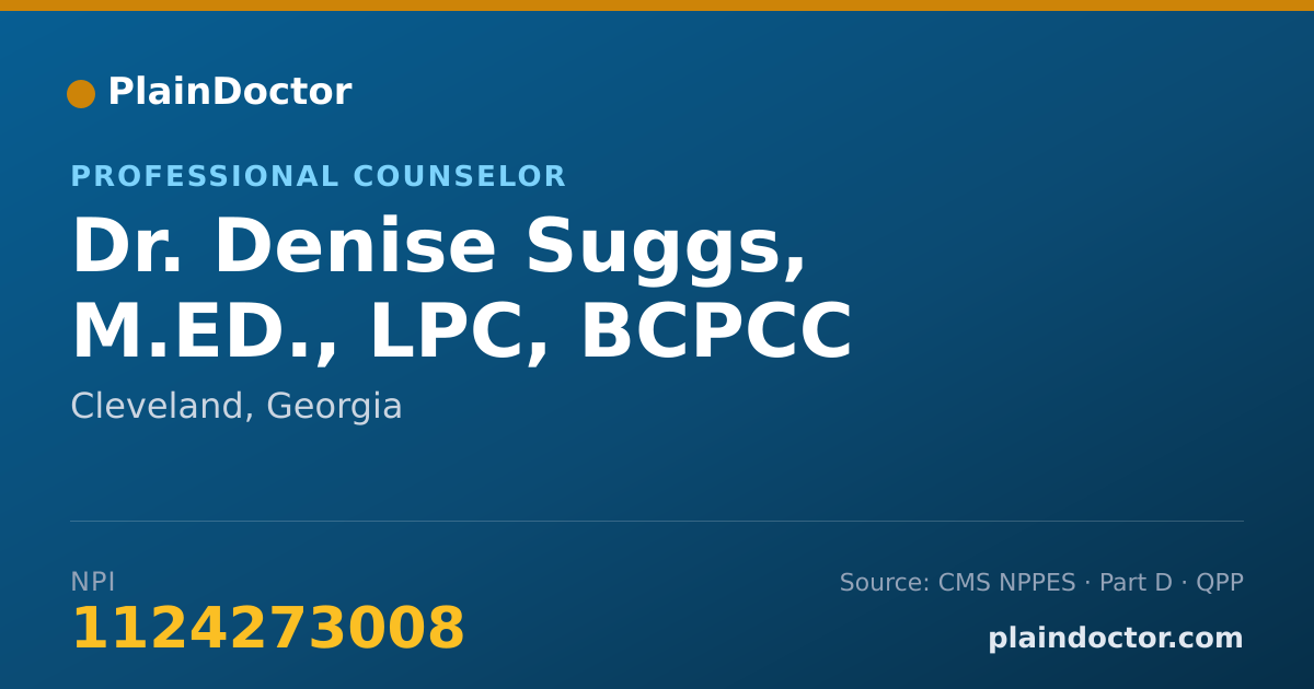 Shareable card for Denise Suggs, M.ED., LPC, BCPCC - Professional Counselor, Cleveland, GA