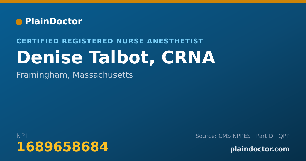 Shareable card for Denise Talbot, CRNA - Certified Registered Nurse Anesthetist, Framingham, MA